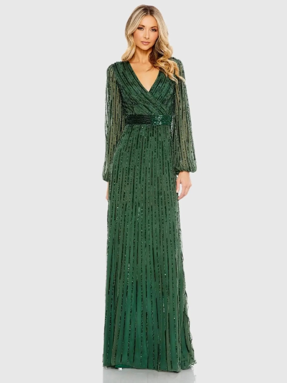 Mac Duggal Floor Length Plunging Neckline Gown in Emerald Green (5718)